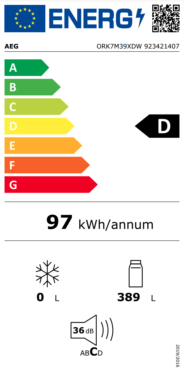 AEG ORK7M39XDW 7000 vrijstaande koelkast zonder vriesvak - 186cm